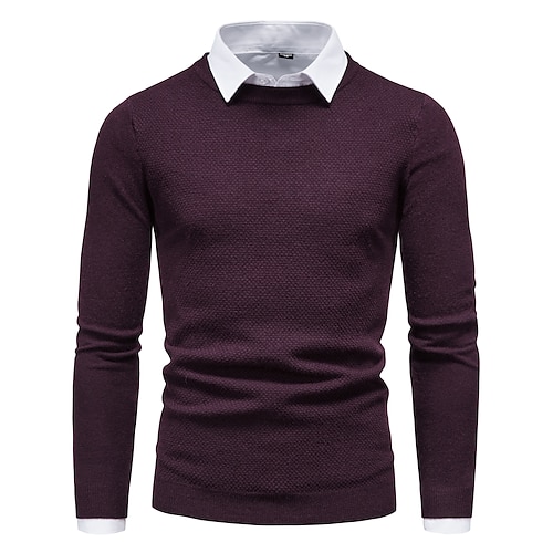 

Men's Sweater Pullover Sweater Jumper Knit Knitted Solid Color Crew Neck Basic Daily Holiday Clothing Apparel Winter Fall Black Blue XXS XS S
