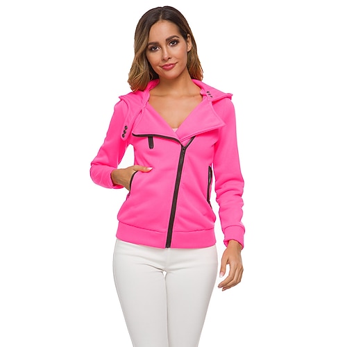 

Women's Hoodie Zip Hoodie Sweatshirt Pullover Active Streetwear Zipper Pocket Green Pink Red Plain Daily Hooded Long Sleeve S M L XL XXL / Fleece lined