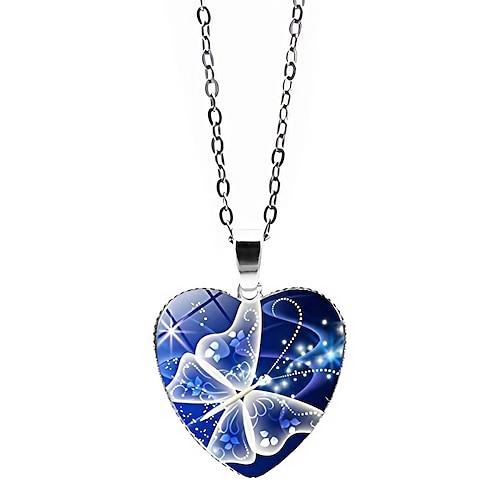 

butterfly heart pendant necklace vintage choker glass love heart chain jewelry for women girls (navy)