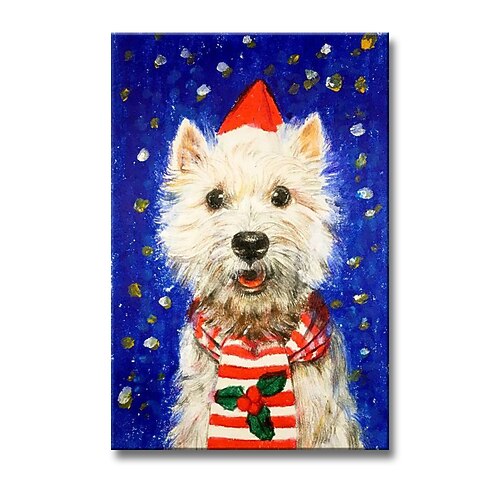 

Christmas Oil Painting Handmade Hand Painted Wall Art Holiday Cartoon Animal Puppy Home Decoration Decor Rolled Canvas No Frame Unstretched