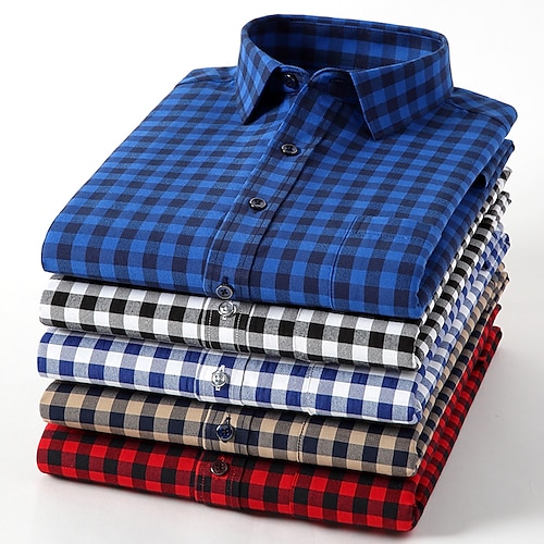 

Men's Dress Shirt Plaid Check Shirt Graphic Prints Square Neck Black / White Blue Khaki Royal Blue Red Casual Daily Short Sleeves collared shirts Clothing Apparel Designer