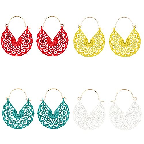 

4 pairs lightweight bohemian hollow mandala hoop earrings for women girls