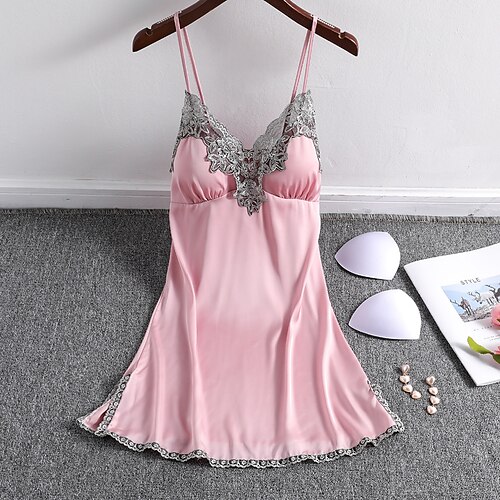 

Women's Pajamas Nightgown Nighty Pjs Pure Color Fashion Luxury Ultra Slim Home Beach Satin Gift Straps Sleeveless Backless Chest pads Spring Summer Pink Yellow / Silk / Spandex