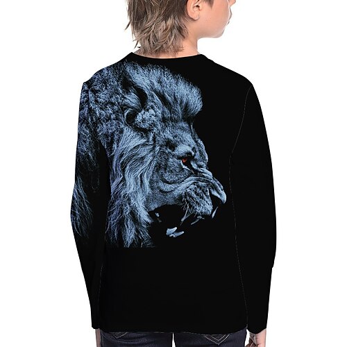 

Kids Boys T shirt Lion 3D Print Long Sleeve Active 4-12 Years Summer Black