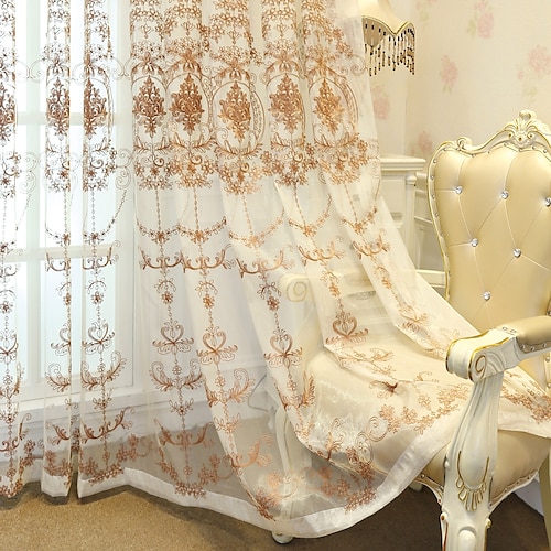 

One Panel European Style Embroidered Gauze Curtain Living Room Bedroom Dining Room Children's Room Translucent Gauze Curtain