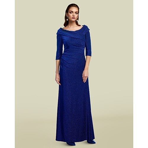 

Sheath / Column Mother of the Bride Dress Elegant Jewel Neck Floor Length Spandex Half Sleeve with Ruched Sequin 2022