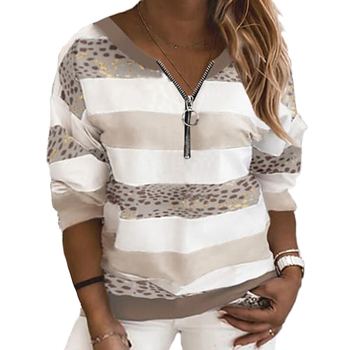 

Women's Plus Size Tops Pullover Sweatshirt Stripes Long Sleeve Standing Collar Streetwear Going out Polyester Fall Winter Black Blue / Loose