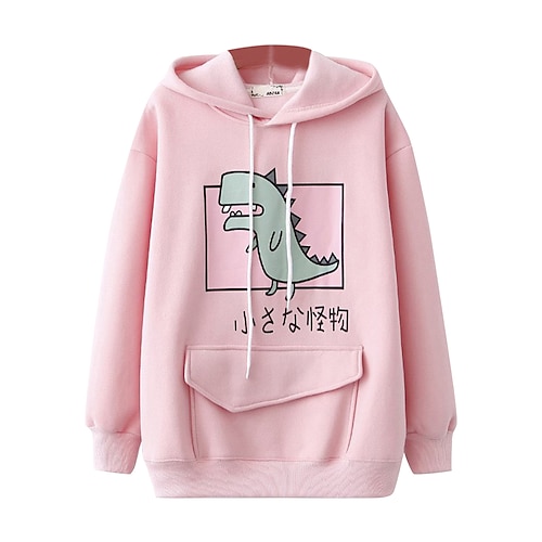 

Damen Hoodie Sweatshirt Kapuze Sweatshirt Pullover Zur Seite fahren Aktiv Strassenmode Patchwork Schwarz Weiß Rosa Karikatur Dinosaurier Täglich Mit Kapuze Langarm / Fleece-Futter