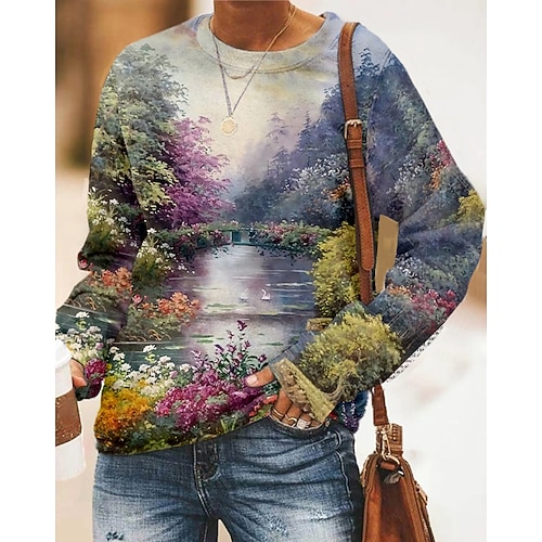 

Women's Sweatshirt Pullover Active Streetwear Print Gray Graphic Prints Sports Round Neck Long Sleeve S M L XL XXL / 3D Print