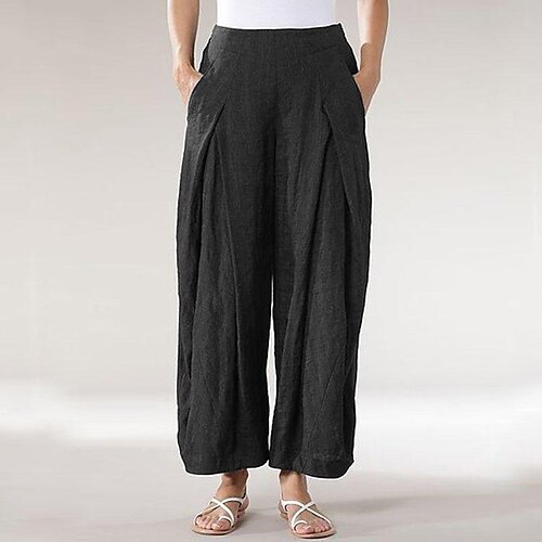 

Women's Plus Size Wide Leg Chinos Pocket Solid Color Basic Chino Casual Daily Natural Full Length Spring Fall Black Gray L XL XXL 3XL 4XL / Slim