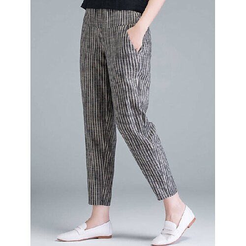 

pure color cotton and linen elastic waist casual pants