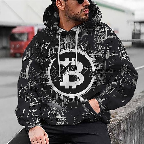 

Men's Unisex Hoodie Pullover Hoodie Sweatshirt Black Hooded Graphic Prints Bitcoin Print Daily Sports 3D Print 3D Print Casual Clothing Apparel Hoodies Sweatshirts Long Sleeve