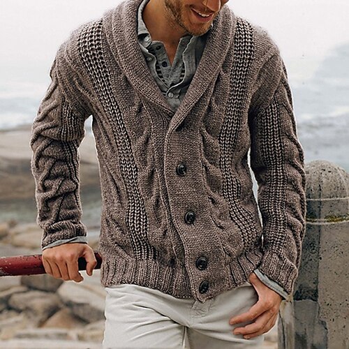 

Men's Sweater Cardigan Knit Knitted V Neck Clothing Apparel Winter Fall Navy Blue Brown S M L