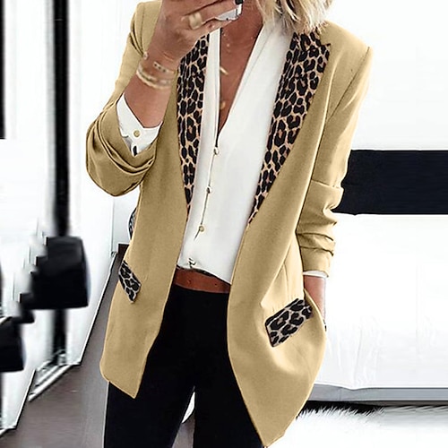 

Women's Blazer Regular Print Coat Black Pink Wine Khaki Orange Casual Street Fall Open Front Turndown Regular Fit S M L XL XXL 3XL / Daily / Warm / Leopard