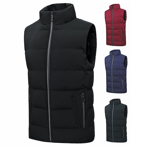 

Men's Fishing Vest Quilted Puffer Vest Down Vest Down Winter Outdoor Thermal Warm Windproof Lightweight Breathable Winter Jacket Trench Coat Top Skiing Fishing Climbing Blue Black Red