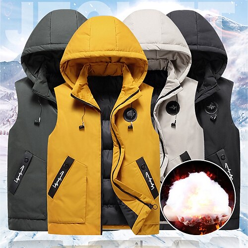 

Men's Fishing Vest Quilted Puffer Vest Hiking Fleece Vest Outerwear Winter Jacket Coat Outdoor Thermal Warm Windproof Quick Dry Lightweight Autumn / Fall Winter Yellow Dark Green Black Skiing Ski