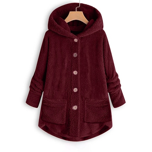 

Damen Mantel Teddy-Mantel Sherpa-Jacke Fleecejacke Täglich Herbst Winter Standard Mantel Regular Fit warm halten Casual Jacken Langarm Glatt Patchwork Rosa Wein Armeegrün