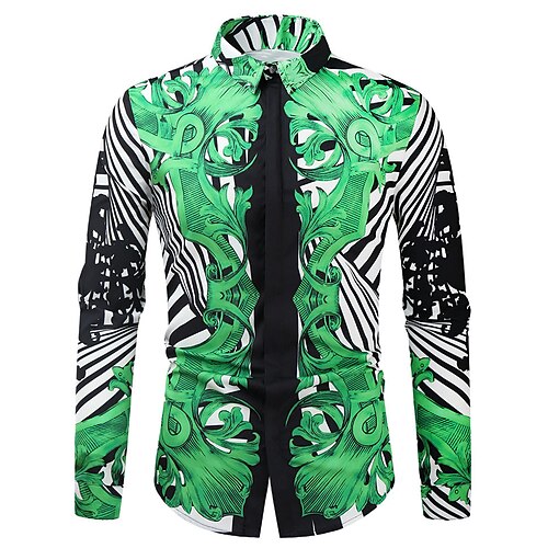 

Men's Shirt Geometric Classic Collar Party Casual Print Long Sleeve Tops Ethnic Style Casual Green
