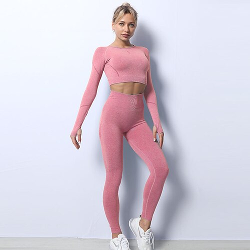 

Per donna 2 pezzi Set di allenamento Inverno 2 pezzi Senza cuciture Leggings corti Top corto Completo tuta Rosa Azzurro cielo Elastene Yoga Fitness Allenamento in palestra Vita alta Fasciante in vita