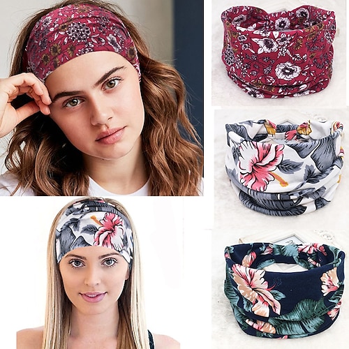 

3 Pcs/set Bohemia Popular Sports Yoga Headband Sweat-absorbent Stretch Cotton Headband Super Wide Ladies' Knotted Hair Accessories