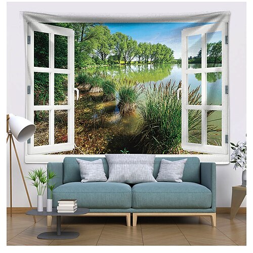 

Fake Window Landscape Wall Tapestry Art Decor Blanket Curtain Hanging Home Bedroom Living Room Decoration Polyester