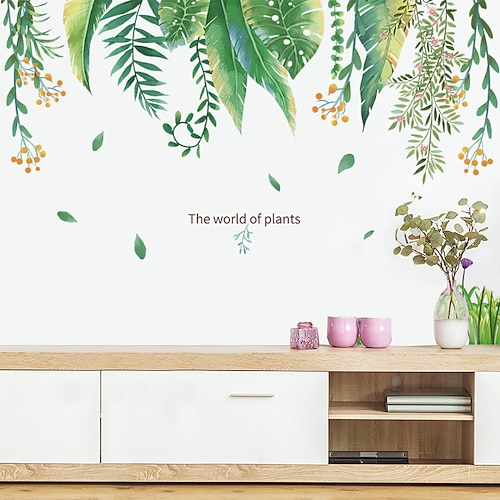 

small fresh tropical green plants leaves flowers bedroom porch home decoration wall stickers self-adhesive
