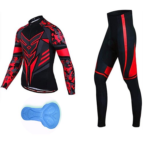 

21Grams Men's Cycling Jersey with Tights Long Sleeve Mountain Bike MTB Road Bike Cycling Black Red Camo / Camouflage Bike Clothing Suit 3D Pad Breathable Quick Dry Moisture Wicking Back Pocket