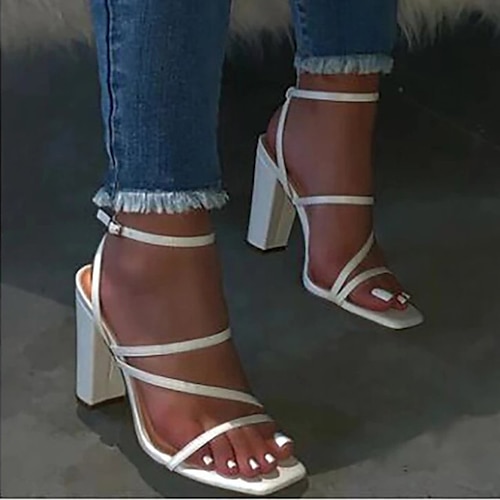 

Women's Sandals Ankle Strap Sandals Block Heel Ankle Strap Heel Open Toe PU Buckle Solid Colored Rosy Pink Brown White