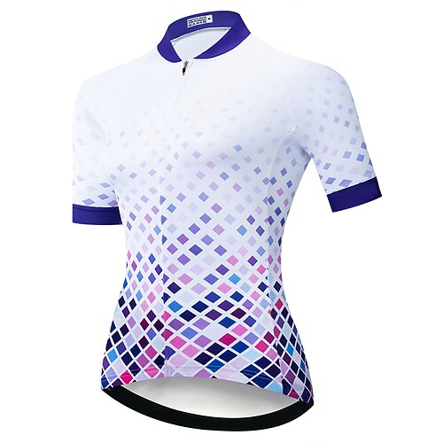 

21Grams Women's Cycling Jersey Short Sleeve Bike Top with 3 Rear Pockets Mountain Bike MTB Road Bike Cycling Breathable Quick Dry Moisture Wicking Reflective Strips White Green Purple Plaid Checkered