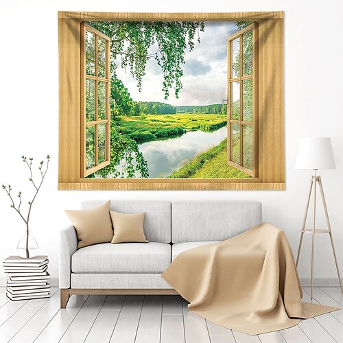 

Fake Window Landscape Wall Tapestry Art Decor Blanket Curtain Hanging Home Bedroom Living Room Decoration Polyester