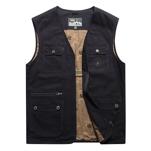 

Men's Fishing Vest Hiking Vest Summer Outdoor Thermal Warm Windproof Lightweight Breathable Outerwear Trench Coat Top Skiing Fishing Climbing khaki Army Green Dark Blue / Camping / Hiking / Caving