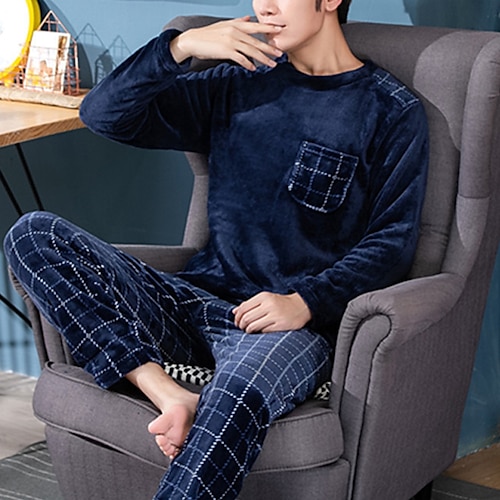 

Men's Pajamas Loungewear Sets Sleepwear 1 set Cartoon Plush Fashion Soft Home Bed Flannel Crew Neck Long Sleeve Pant Basic Fall Winter 1# 2#