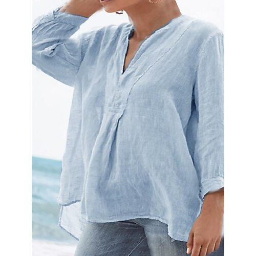 

Women's Plus Size Tops Shirt Solid Color Long Sleeve V Neck Basic Comfortable Dailywear Date Polyester Fall Winter Light Blue Cream color