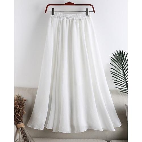 Women's Skirt Linen Skirts Midi Linen / Cotton Blend Black White Pink Blue Skirts Spring & Summer Ruched Pleated Without Lining Casual Long Vacation Weekend One-Size, lightinthebox  - buy with discount