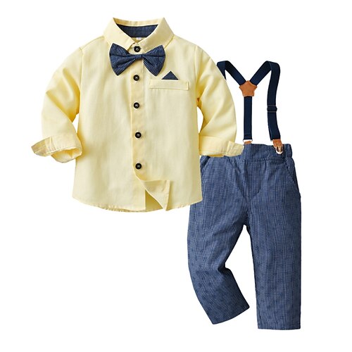 

2 Pieces Kids Boys Suit & Blazer Hoodie & Pants Outfit Plaid Check Long Sleeve Bow Cotton Set Outdoor Active Basic Fall 3-8 Years Gold Yellow