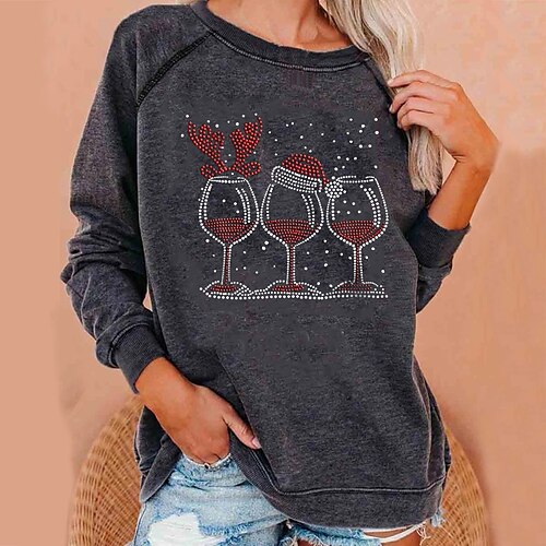 

Women's Sweatshirt Pullover Graphic Ugly Christmas Print Crew Neck Christmas Christmas Gifts Sports Hot Stamping Streetwear Christmas Hoodies Sweatshirts Black Dark Gray Red