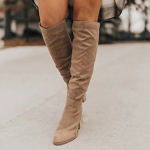 

Women's Boots Knee High Boots Chunky Heel Round Toe Daily Synthetics Zipper Fall Winter Solid Colored Almond Black Brown