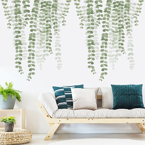 

Hazy Green Leaves Plants Wall Stickers Removable Pre-pasted PVC Home Decoration Wall Decal 2pcs 73X85cm For Bedroom Living Room