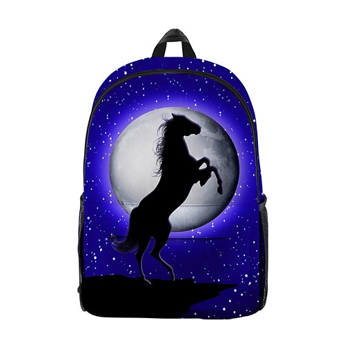 

Unisex School Bag Commuter Backpack Oxford Cloth 300D Horse Animal Large Capacity Breathable Zipper Tiered School Daily Blue