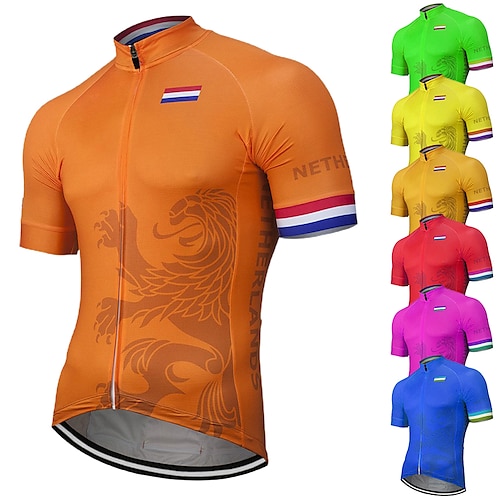 

21Grams Men's Cycling Jersey Short Sleeve Bike Jersey Top with 3 Rear Pockets Mountain Bike MTB Road Bike Cycling UV Resistant Breathable Quick Dry Reflective Strips Green Purple Yellow Netherlands