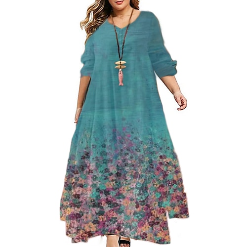 

Women's Plus Size Holiday Dress Floral Crew Neck Print Long Sleeve Fall Spring Casual Maxi long Dress Daily Holiday Dress