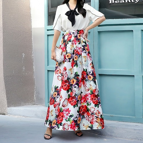 

Damen Schaukel Maxi Polyester Schwarz Gelb Rosa Rote Röcke Winter Bedruckt Ohne Futter Boho Casual Urlaub Valentinstag S M L