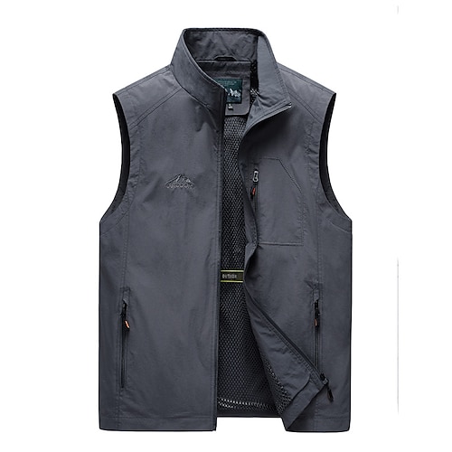 

Men's Vest Gilet Breathable Outdoor Street Daily Zipper Stand Collar Casual Jacket Outerwear Plain Pocket Black Army Green Blue