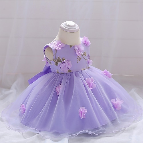 

Baby Girls' Dress Cute Party Birthday Festival Cotton Purple Blushing Pink Rose Floral Mesh Lace Bow Sleeveless Knee-length / Summer