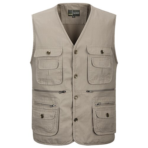 

Men's Fishing Vest Hiking Vest Summer Outdoor Thermal Warm Windproof Lightweight Breathable Outerwear Trench Coat Top Skiing Fishing Climbing Padded Khaki Pickle green with lining