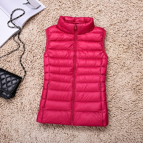 

Women's Vest Casual Fall Winter Regular Coat Regular Fit Classic & Timeless Jacket Sleeveless Solid Colored Classic Style Purple Blushing Pink Lined Casual Daily