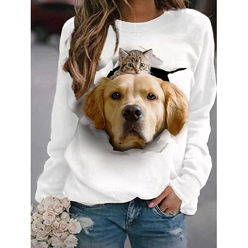 

Women's Sweatshirt Pullover Graphic Prints Print Daily Sports 3D Print Active Streetwear Hoodies Sweatshirts White