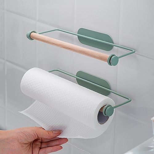 

Kitchen Paper Towel Rack Wrought Iron Wall-mounted Oil-absorbing Cling Film Free Perforated Rag Roll Storage Frame Accessories Holder