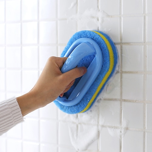 Spazzola per la pulizia della cucina del bagno Spazzola per la pulizia della parete del vetro della toilette Manico della spugna Fondo della vasca Utensili in ceramica