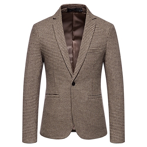 

Men's Blazer Sport Jacket Sport Coat Breathable Party / Evening Single Breasted One-button Turndown Business Casual Jacket Outerwear Plaid / Check Print Light Grey Khaki Dark Grey / Spring / Fall